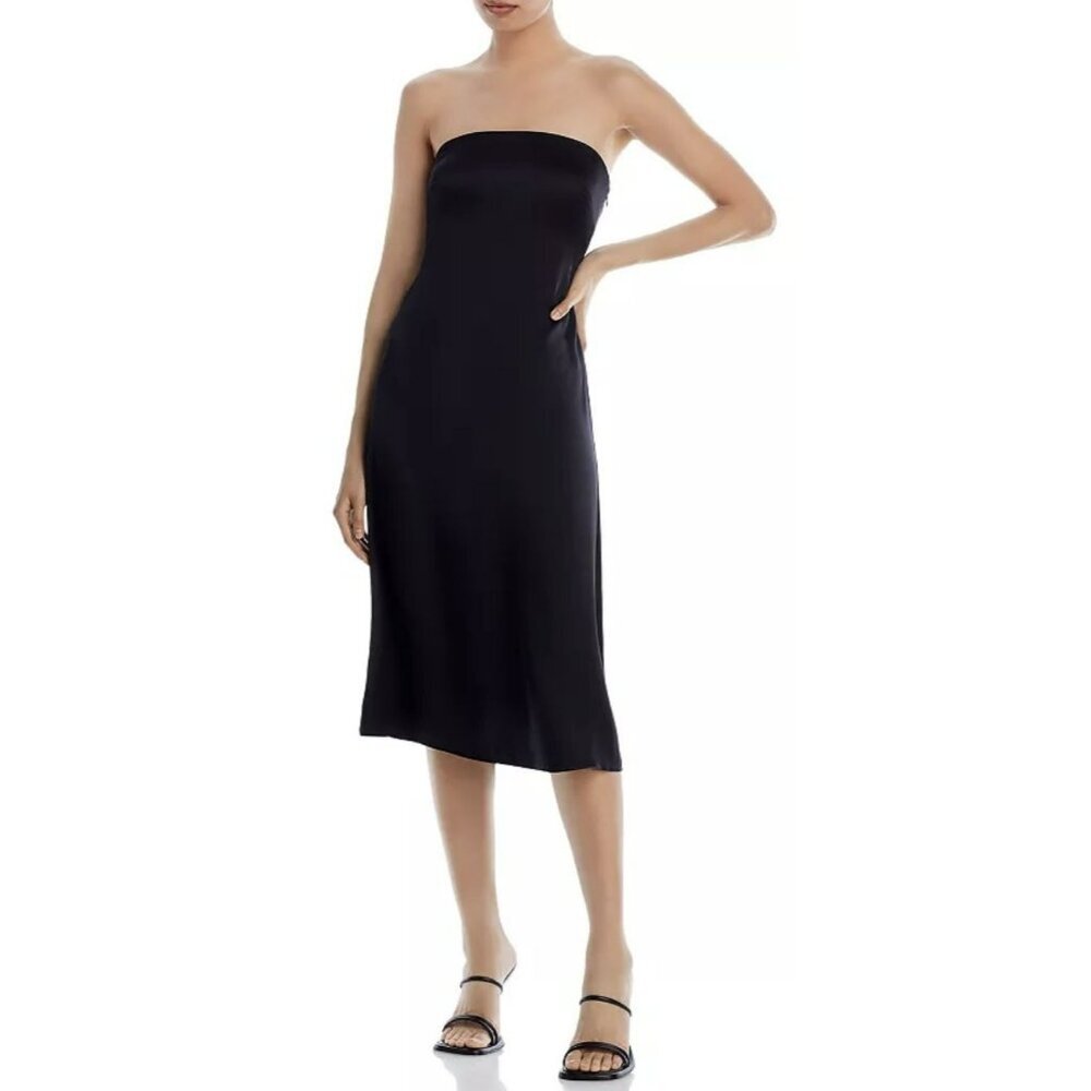 Anine Bing Megan Black Silk Strapless Midi Dress Size Large New